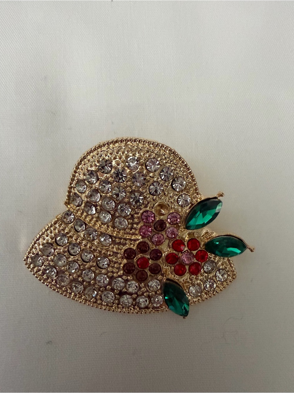 Gold-Tone Crystal Rhinestone Floral Hat Brooch - Green & Clear